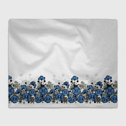 Плед флисовый Синий цветочный узор -кайма, цвет: 3D-велсофт