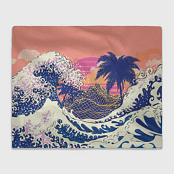 Плед флисовый Ретро дизайн большие волны, пальмы и абстрактные г, цвет: 3D-велсофт