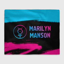 Плед флисовый Marilyn Manson - neon gradient: надпись и символ, цвет: 3D-велсофт