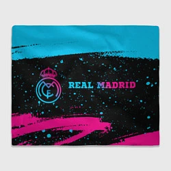 Плед флисовый Real Madrid - neon gradient: надпись и символ, цвет: 3D-велсофт