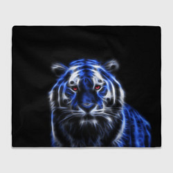 Плед флисовый Синий неоновый тигр, цвет: 3D-велсофт