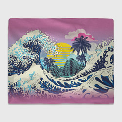 Плед флисовый Штормовые океанские волны и пальмы, цвет: 3D-велсофт