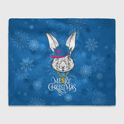 Плед флисовый Merry Christmas, rabbit in cap, цвет: 3D-велсофт