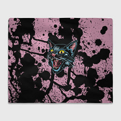 Плед флисовый Чёрный котяра - Чёрные кляксы, цвет: 3D-велсофт
