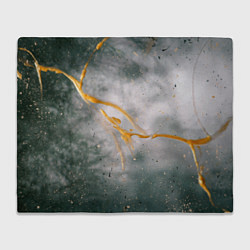 Плед флисовый Абстрактный серый туман и золотая краска, цвет: 3D-велсофт