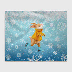 Плед флисовый Кролик на коньках в снегопад, цвет: 3D-велсофт