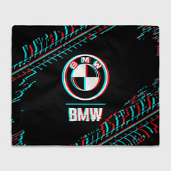 Плед флисовый Значок BMW в стиле glitch на темном фоне, цвет: 3D-велсофт