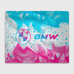 Плед флисовый BMW neon gradient style: надпись и символ, цвет: 3D-велсофт