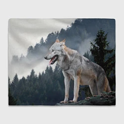 Плед флисовый Волк на фоне леса, цвет: 3D-велсофт