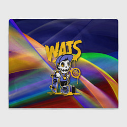 Плед флисовый Whats - скелет со скейтбордом - граффити, цвет: 3D-велсофт