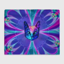 Плед флисовый Яркий неоновый портрет кота, цвет: 3D-велсофт