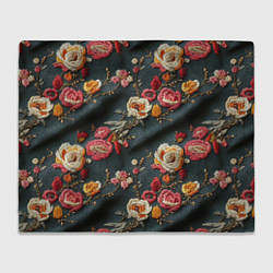 Плед флисовый Эффект вышивки разные цветы, цвет: 3D-велсофт