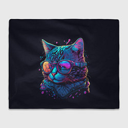 Плед флисовый Кот неоновый, цвет: 3D-велсофт