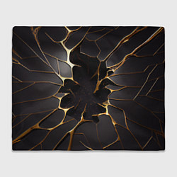 Плед флисовый Трещины в пропасть: черно-золотой узор, цвет: 3D-велсофт