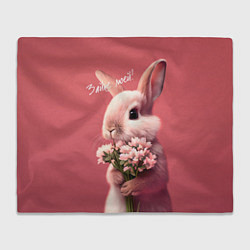 Плед флисовый Розовый заяц с цветами, цвет: 3D-велсофт