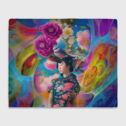 Плед флисовый Девочка с птицами среди цветов - мскусство, цвет: 3D-велсофт