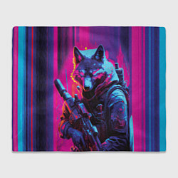 Плед флисовый Неоновый волк солдат спецназа, цвет: 3D-велсофт