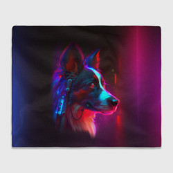 Плед флисовый Кибер-собака неон, цвет: 3D-велсофт