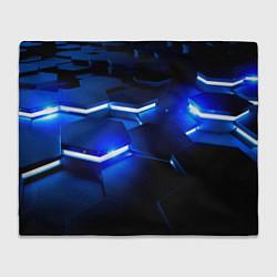 Плед флисовый Металлические соты с синей подсветкой, цвет: 3D-велсофт