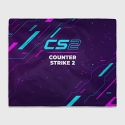 Плед флисовый Символ Counter Strike 2 в неоновых цветах на темно, цвет: 3D-велсофт