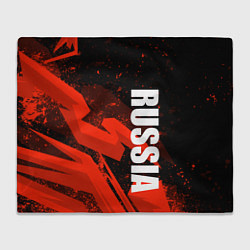 Плед флисовый Russia - белая надпись на красных брызгах, цвет: 3D-велсофт