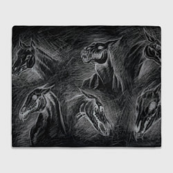 Плед флисовый Черепа коней - эскиз, цвет: 3D-велсофт