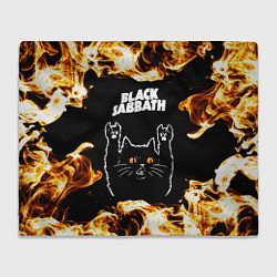 Плед флисовый Black Sabbath рок кот и огонь, цвет: 3D-велсофт