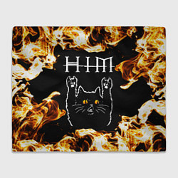 Плед флисовый HIM рок кот и огонь, цвет: 3D-велсофт