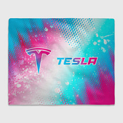 Плед флисовый Tesla neon gradient style: надпись и символ, цвет: 3D-велсофт