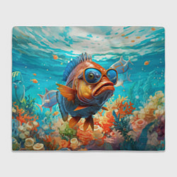 Плед флисовый Рыба в солнечных очках в воде, цвет: 3D-велсофт