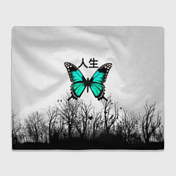 Плед флисовый С бабочкой на фоне японского иероглифа, цвет: 3D-велсофт