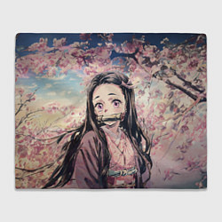Плед флисовый Портрет Нэдзуко Камадо с Сакурой, цвет: 3D-велсофт