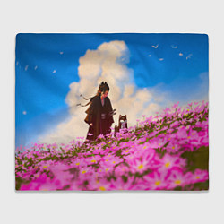 Плед флисовый Девушка самурай и сиба ину, цвет: 3D-велсофт