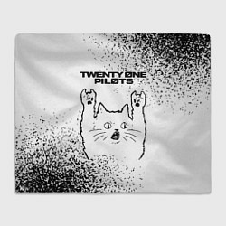 Плед флисовый Twenty One Pilots рок кот на светлом фоне, цвет: 3D-велсофт