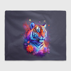 Плед флисовый Тигр и краски - нейросеть, цвет: 3D-велсофт