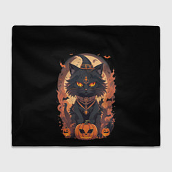 Плед флисовый Черный кот в хеллоуине, цвет: 3D-велсофт