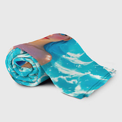 Плед флисовый Девушка на фоне бирюзовых волн, цвет: 3D-велсофт — фото 2