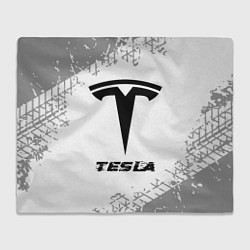 Плед флисовый Tesla speed на светлом фоне со следами шин, цвет: 3D-велсофт