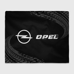 Плед флисовый Opel speed на темном фоне со следами шин: надпись, цвет: 3D-велсофт