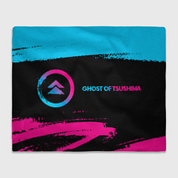 Плед флисовый Ghost of Tsushima - neon gradient: надпись и симво, цвет: 3D-велсофт