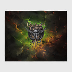 Плед флисовый Baldurs Gate 3 logo dark green fire, цвет: 3D-велсофт