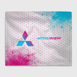 Плед флисовый Mitsubishi neon gradient style: надпись и символ, цвет: 3D-велсофт