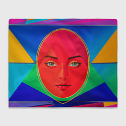 Плед флисовый Девушка красноликая овал в прямоугольнике, цвет: 3D-велсофт