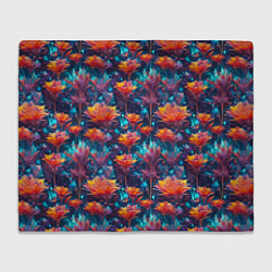 Плед флисовый Футуристические цветы узор, цвет: 3D-велсофт
