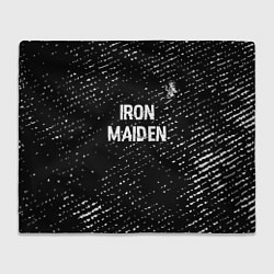 Плед флисовый Iron Maiden glitch на темном фоне: символ сверху, цвет: 3D-велсофт