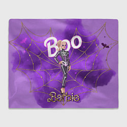 Плед флисовый Барби в костюме скелета: паутина и фиолетовый дым, цвет: 3D-велсофт