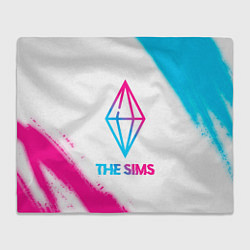 Плед флисовый The Sims neon gradient style, цвет: 3D-велсофт