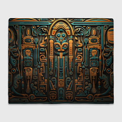 Плед флисовый Орнамент в египетском стиле, бюст Нефертити, цвет: 3D-велсофт
