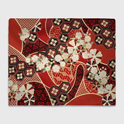 Плед флисовый Японские хризантемы с сакурой, цвет: 3D-велсофт