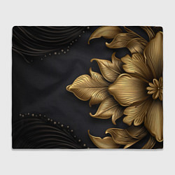Плед флисовый Золотые объемные листья на черном фоне, цвет: 3D-велсофт